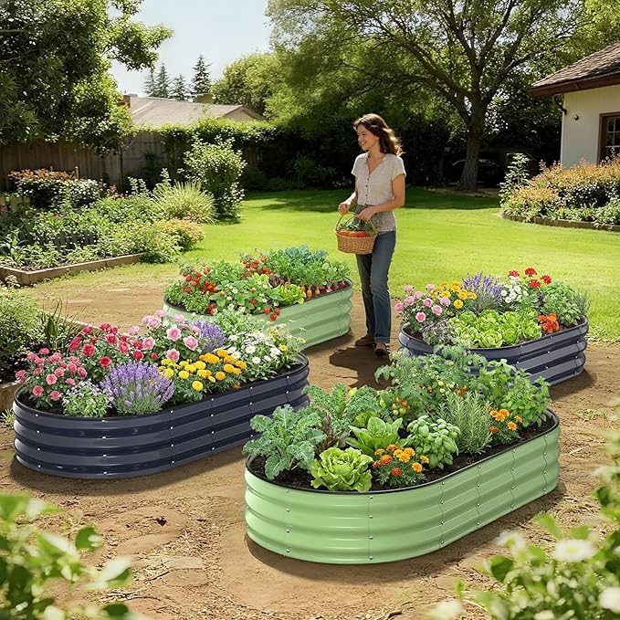 Raised Garden Bed 6×3×1 FT, Galvanized Metal Raised Planter Box Decorative Vegetable & Herb Planting Container for Lawn Border Patio BBQ Area Landscape Path Outdoor Midnight Blue