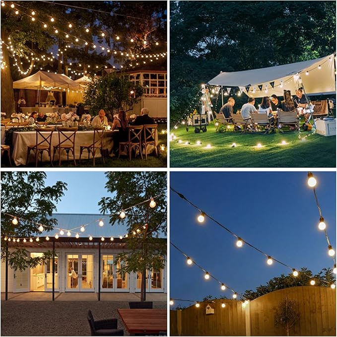 Outdoor String Lights with G40 Clear Globe Bulbs, Black Cord, Waterproof LED Edison Filament Decorative Lighting for Patio, Garden, Backyard (G40 Bulbs, 13FT)