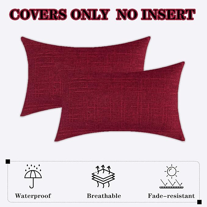 Kevin Textile Outdoor Waterproof Lumbar Pillow Covers 14x24 Inch Pack of 2 Checkered Decorative Rectangle Cushion Throw Pillowcases Shell for Patio Tent Garden Couch Bed Sofa Red
