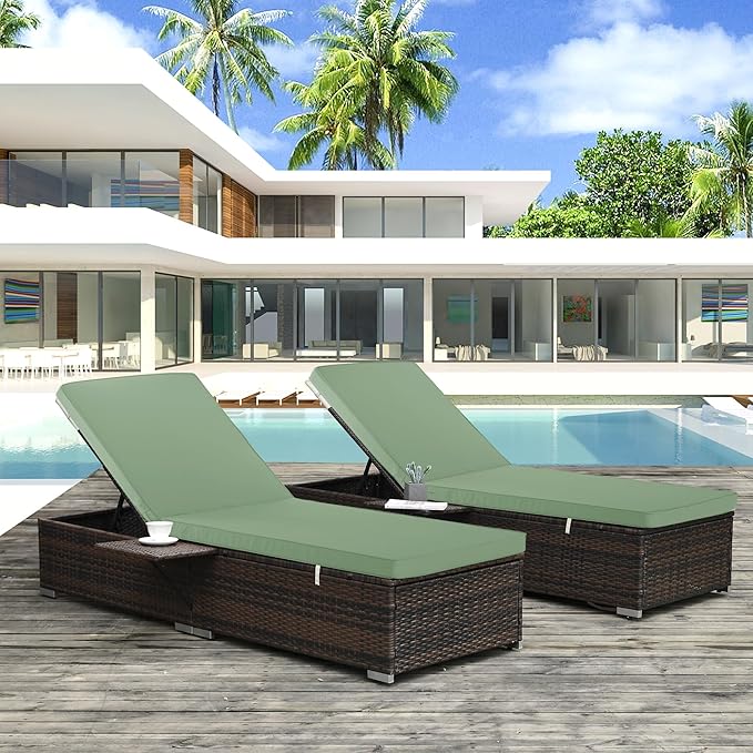 Chaise Lounge Cushion Outdoor, Waterproof and Stain-Resistant Lounge Deck Reclining Chair Cushions for Patio Furniture Lawn Pool Resort Hotel, 72x21x3 Inch, Set of 4, Sage Green