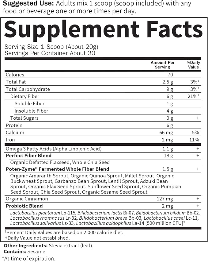 Garden of Life Super Seed - Vegetarian Whole Food Fiber Supplement with Protein and Omega 3, 5oz (600g) Powder