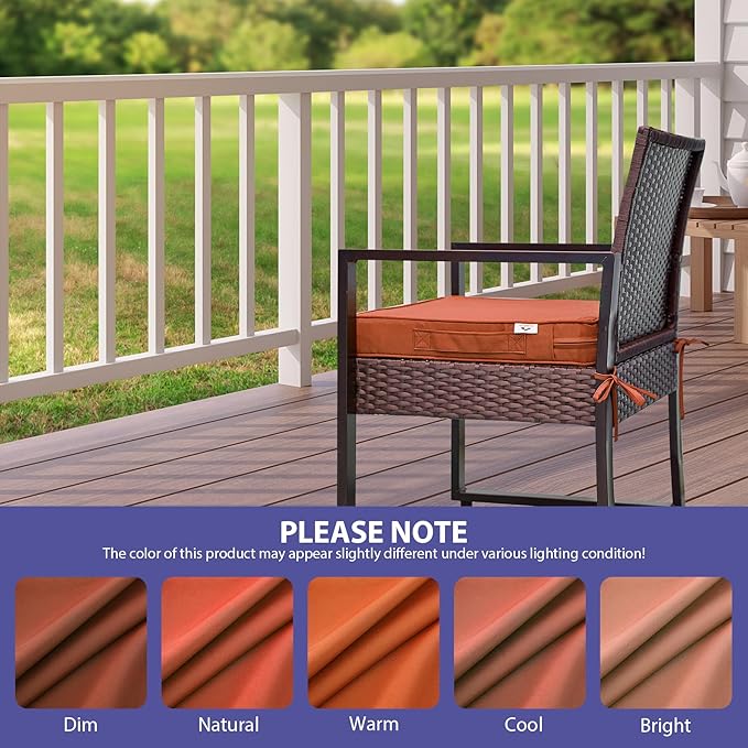 Outdoor Chair Cushions Set of 4 -Waterproof Outdoor Seat Cushions for Patio Furniture, Patio Chair Cushion with Handle and Ties, Square Out Door Chair Pads,19" x 19" x 3", Spice