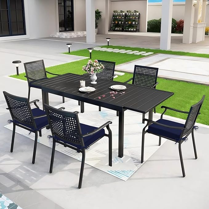 Outdoor Chair Cushions Set of 6, 18.5 x 16 Inch Patio Chair Cushions for Outdoor Furniture, Water Resistant, Non-Slip Ties (Navy Blue)