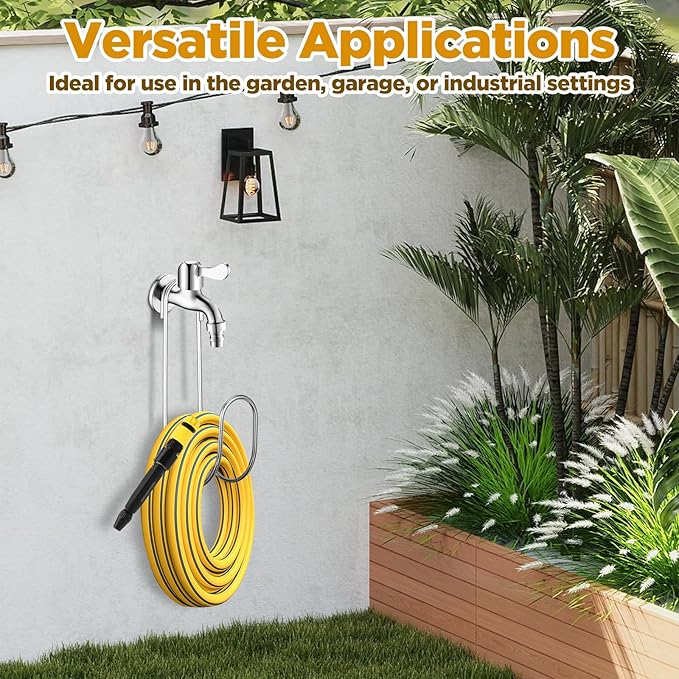 3 Pack Garden Hose Holder, Stainless Steel Heavy Duty Hose Hanger, Tool Free Wall Mount Hook for Indoor Outdoor Storage, 9x4.13x2 Inch
