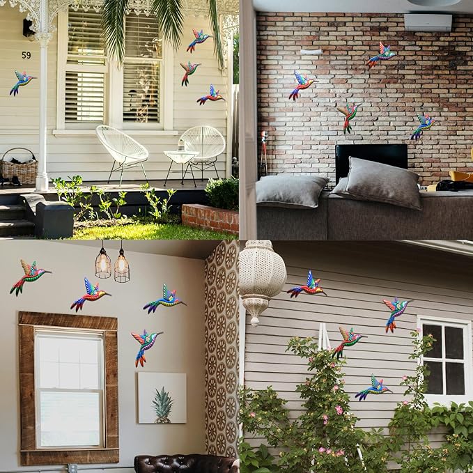Outdoor Metal Wall Art - 3D Metal Hummingbird Wall Decor - Fence Decorations Outdoor - Decorations for Garden Fence Backyard Bedroom Patio Living Room,Gift for Family Friends(4 Pack)