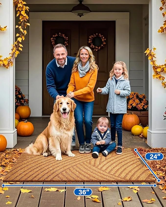 Door Mat Outdoor Welcome Mats: Artificial Coir Doormat for Indoor Outdoor Outside Home Entrance - Front Door Mat Non-Slip Backing Durable Fall Mat for Porch Entryway Floor Decor (Rippled, 24"x 36")