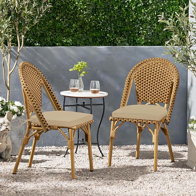 HARBOREST Outdoor Chair Cushions Set of 2, Water Resistant Patio Chair Cushions with Ties, Outdoor Seat Cushions for Patio Furniture, 17"x16"x2", Beige
