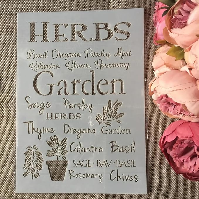 TIAMECH A4 Reusable Herbs Garden Stencil for Painting - Plants Pot Layering Template, DIY Wall Art, Wood Furniture, Scrapbook & Crafts (8.3x11.7inch)
