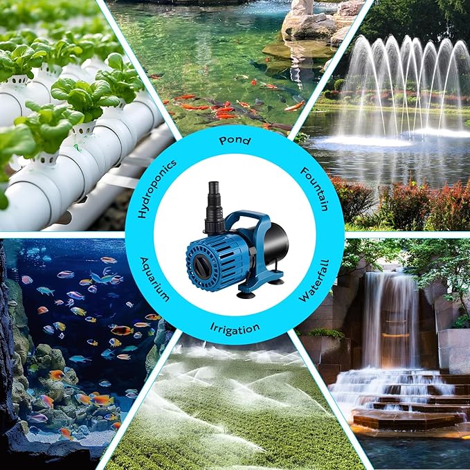 100W 1800GPH Adjustable Flow Pond Pump for Outdoor Ponds, Fountain Pump, Waterfall Pump, Ultra Quiet Operation, UL Listed