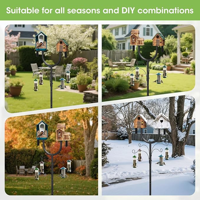 Bird Feeder Pole,Adjustable 47"-108" Heavy Duty Bird House Pole,Upgraded U-Shape Platform,4 Shepherd Hooks for Outdoor Garden & Yard