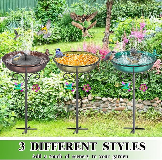 38.6in Bird Baths for Outdoors, Detachable Birdbaths for The Garden Clearance, Freestanding Bird Baths for Outdoors, Bird Bath Bowl Spa & Birdfeeder with Metal Stake Stand (Retro Gold)