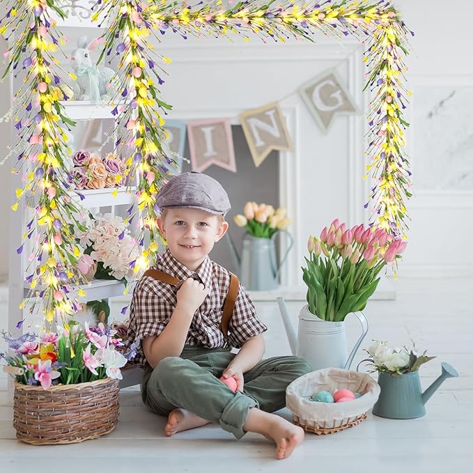 6.5 Ft Easter Colorful Eggs Garland for Mantle Spring Summer Pastel Artificial Flower Garlands Vines Easter Decorations for Home Mantle Fireplace Indoor Holiday Decor