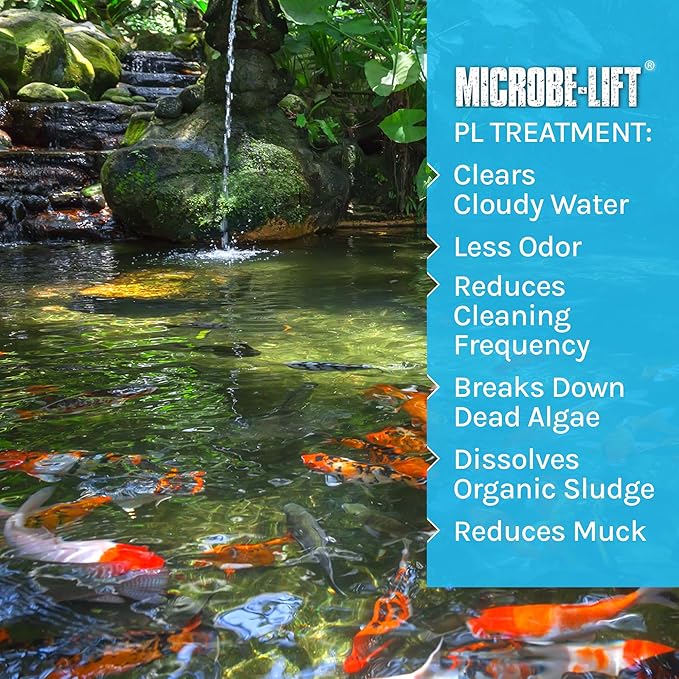 MICROBE-LIFT PL Pond Bacteria and Outdoor Water Garden Cleaner, Safe for Live Koi Fish, Plant Life, and Decor, 32 Ounces