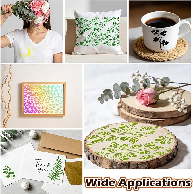 8 Pcs Reusable Mixed Painting Stencils, 11x7 Inch Wood Grain Flower Geometric Border Templates for for Painting on Wood Floor Wall Furniture Canvas DIY Home & Garden Decor