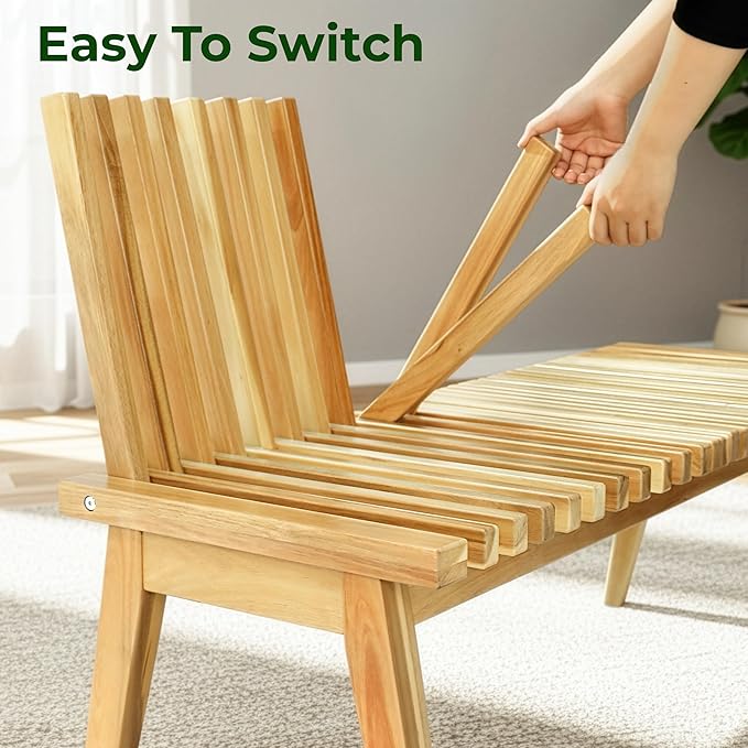 Melino Wooden Outdoor Slat Bench, 2 in 1 Convertible Bench to Table, Acacia Solid Wood Construction for Patio, Garden and Entryway, 47 Inch