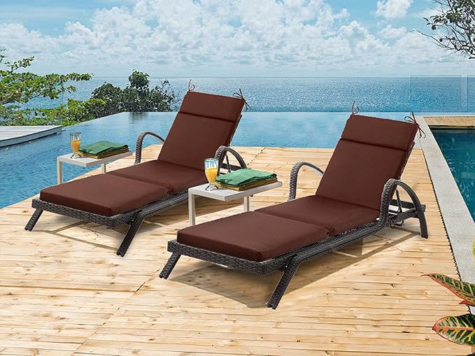 Outdoor Chasie Lounge Tufted Thick Cushion with Ties,Replacement Wicker Chair Cushion for Paito Fruniture,72x21x3inches,All Weather,Dark Brown