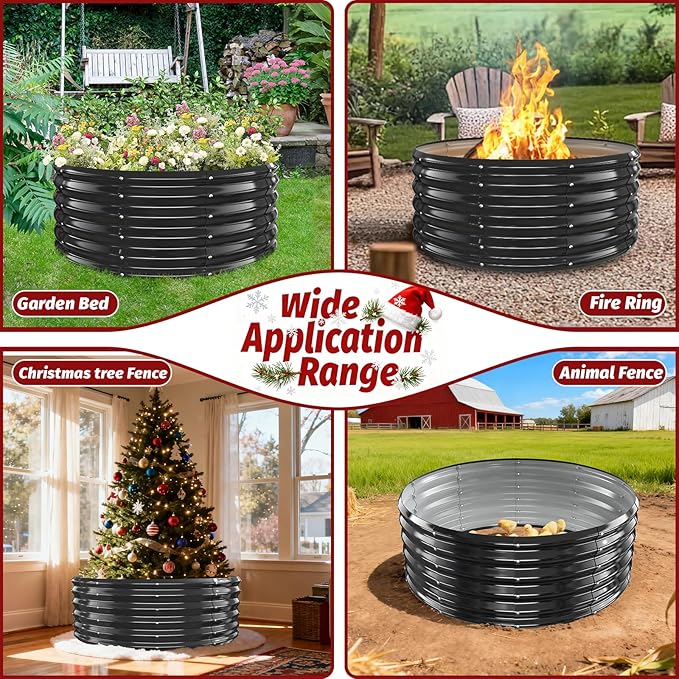 16 Inch Tall Heavy-Duty Round Steel Rised Garden Bed – Wave-Shaped Design Galvanized Metal Planter Box for Vegetables Flowers Succulent at Patio/Garden Outdoor (Black, 40" Diameter X 16" Tall)