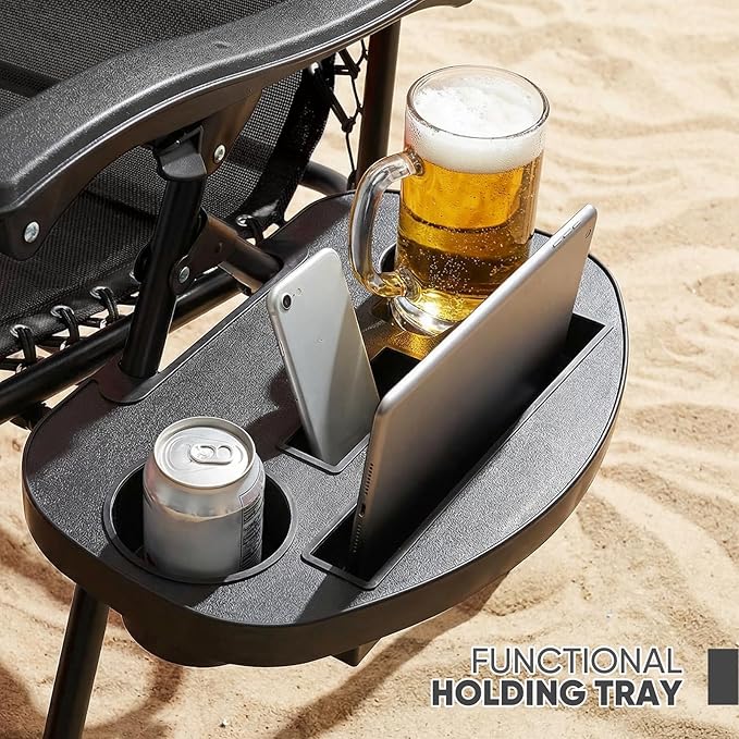 Magshion Zero Gravity Lounge Chair with Canopy, Outdoor Foldable Patio Reclining Chair with Side Tray, Adjustable Anti-Gravity Recliner with Pillow Headrest, Lounger for Lawn Camping Beach (Black)