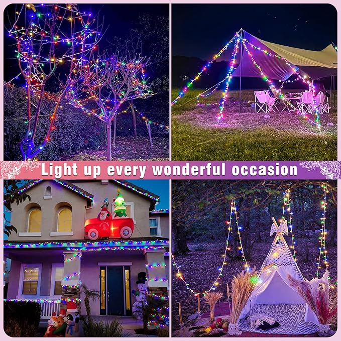 262FT 800 LED Outdoor String Lights, Connectable Christmas Lights Indoor Waterproof with 8 Modes, Plug in Twinkle Fairy Lights Clear Wire for Easter Bedroom House Wedding Patio Decorations, Multicolor