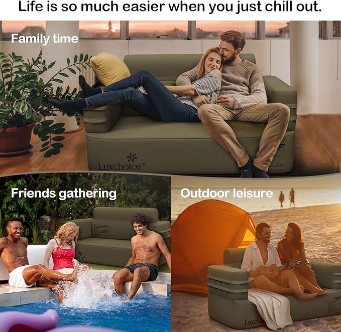 Inflatable Couch Multifunctional Durable Inflatable Sofa with Built in Pump Inflatable Furniture Portable Blow Up Couch for Camping Backyard Outdoor Glamping Inflatable Chair Movie Loveseat | Easy Inflation, Waterproof, Puncture Resistant, Heavy Duty, ...
