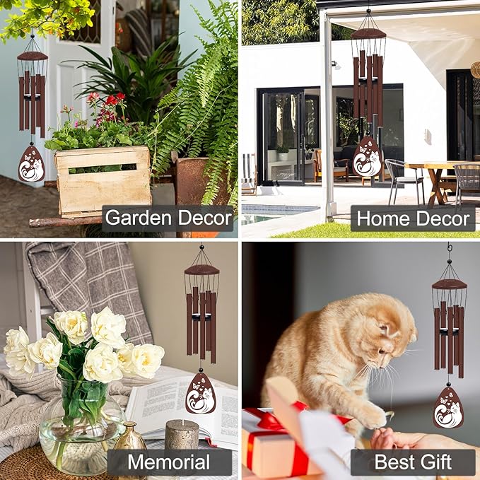 Pet Memorial Gift for Loss of Cat - Pet Memorial Wind Chimes for Loss of Cats Cat Sympathy Gifts Pets Remembrance Wind Chimes for Outside Garden Patio Condolence
