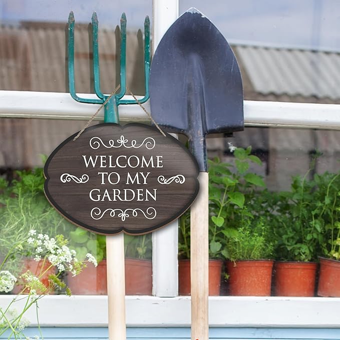 Rustic Garden Hanging Sign, Welcome To My Garden Wooden Decor, Yard Welcome Sign Gardening Gifts and Decorations for Gardeners Plant Lovers 7 x 10 Inch-A02