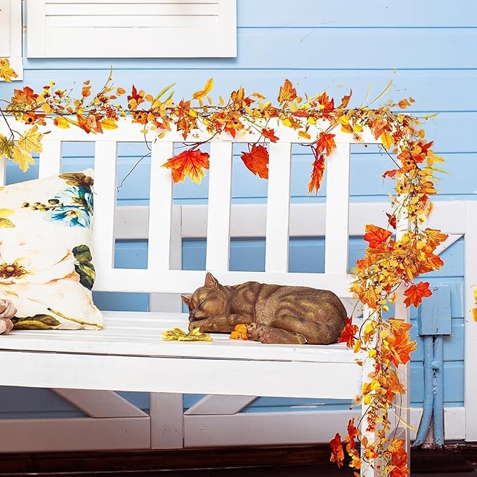 6.5FT Fall Garland, Artificial Maple Leaf Hanging Vine for Indoor Outdoor, Fireplace Mantle Thanksgiving Halloween Holiday Decor