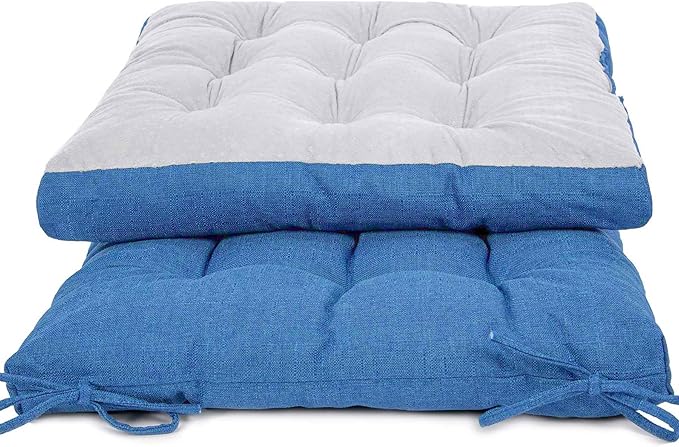 Rocking Chair Cushions Comfortable Tufted Seat Cushion Pads Non-Skid Backed Set of Backrest Cushion and Seat Bottom for Porch Rocker Adirondack Chair (Blue, Backrest-24X17,Bottom-17x17)