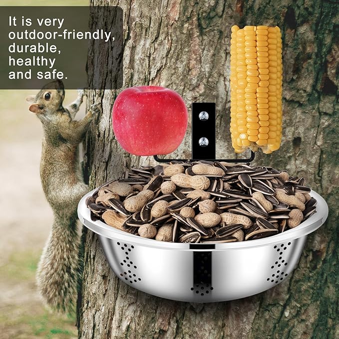 Metal Squirrel Feeders for Outside,Squirrel House for Outdoors, Durable Bowl Tree Mounted of Chipmunk Feeder, Squirrel Food for Backyard Squirrels Hold Corn, Corn Cob, Peanuts (8.5 Inch)