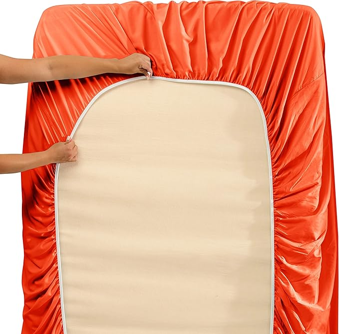 Clara Clark Fitted Sheet, Extra Deep Pocket Fits Deep Mattress, Luxury Soft Fitted Sheet Only, Queen - Extra Deep Orange