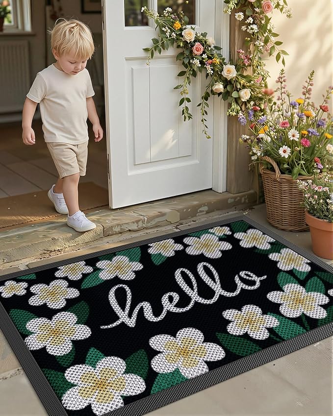 Color&Geometry Outdoor Door Mat, Resilient & Flexible Non-Slip Door Mat 32"x48", Dirt Trapping Waterproof Doormat, Welcome Mat for Porch, Patio & Entryway, Pastel Floral