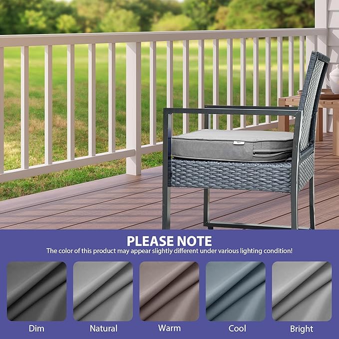 Outdoor Chair Cushions Set of 4 -Waterproof Outdoor Seat Cushions for Patio Furniture, Patio Chair Cushion with Handle and Ties, Round Out Door Chair Pads,19" x 19" x 3", Grey