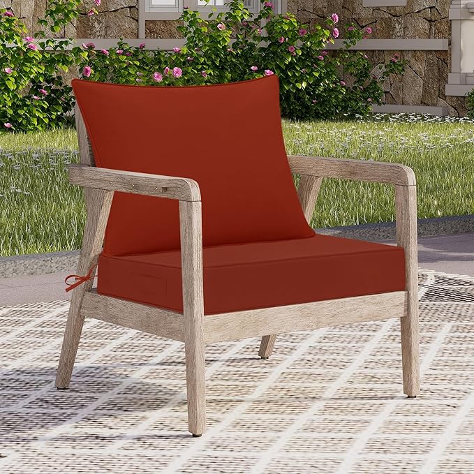 downluxe Outdoor Chair Cushions 24x24 with Removable Cover, Waterproof Patio Furniture Cushions, Deep Seat Cushions for Outdoor Furniture with Backrest for Sofa, Couch and Patio Chairs, Brick Red