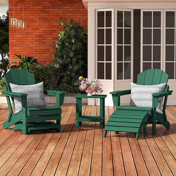SERWALL Folding Adirondack Chair Footstools Set of 2, Adirondack Ottomans Without Assembly, Green