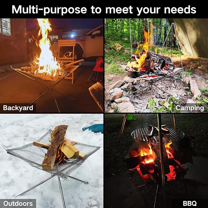 BeGrit Portable Fire Pit for Camping, 22" Wood Burning Fire Pits for Outdoor, 304 Stainless Steel Mesh Firepit for BBQ, Bonfire, Backyard, Garden, Patio (with Carrying Bag & Gloves)