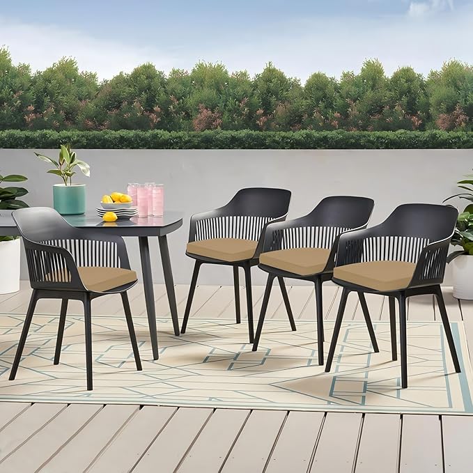 Outdoor Chair Cushions Set of 4, 17 x 16 Inch Patio Furniture Cushions, Water Resistant, Non-Slip Ties (Khaki)