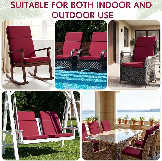 4 Pack Outdoor High Back Chair Cushion, 44 x 20 inches Patio Chair Cushions Waterproof Rocking Cushions Indoor Furniture Seat Pad, Weather Resistant (Solid,Hot Pink)