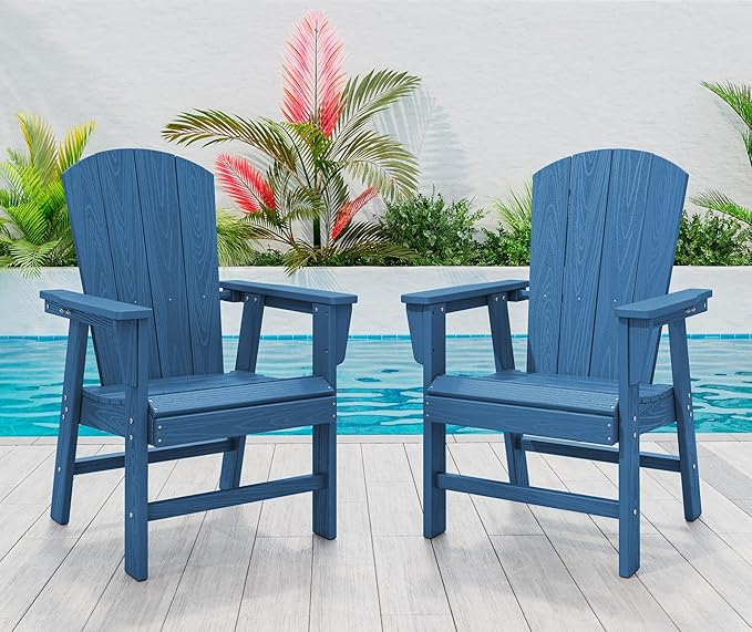 SERWALL Outdoor Adirondack Dining Chair Set of 2, All Weather HDPE Patio Chairs, Navy