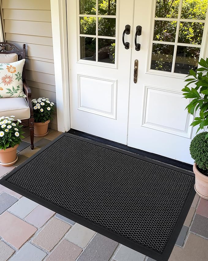 Color&Geometry High Stretch Elastic Silk Doormat, Large Front Door Mat Outside Entrance, Outdoor Door Mat for Patio,Quick-Dry & Heavy-Duty, Non-Slip Rubber Large Doormat, 48"x70" Black Grey