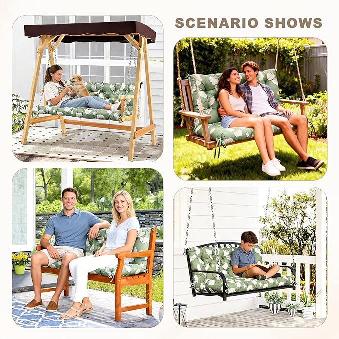 Porch Swing Cushion with Backrest,Waterproof Bench Cushion for Outdoor Furniture,2-3 Seater Replacement Thickened Swing Cushion with Ties,Patio,Outdoor,Backyard and Garden (Ginkgo Breeze,40x40")