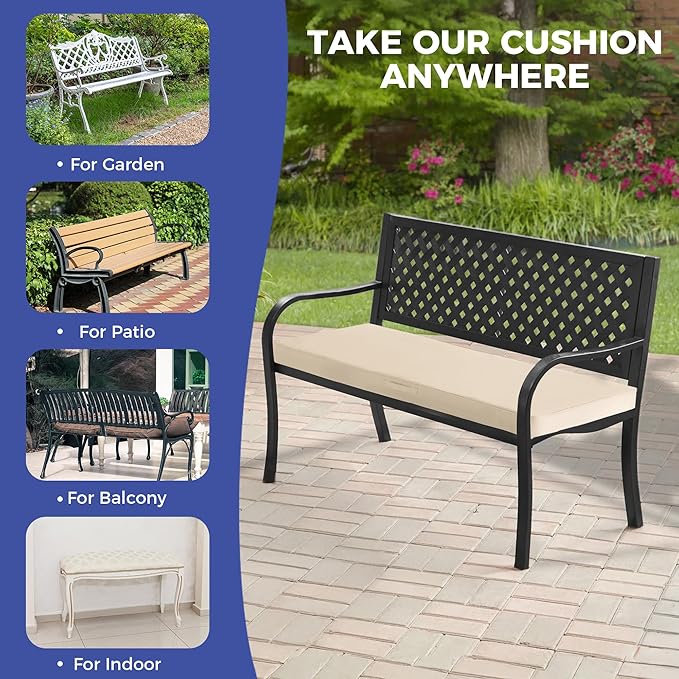 Outdoor Bench Cushions for Outdoor Furniture, 48x18x3 Inch, Waterproof Bench Pillow, Fade Resistant Long Bench Seat Pads for Garden, Indoor, Porch Swing, Beige
