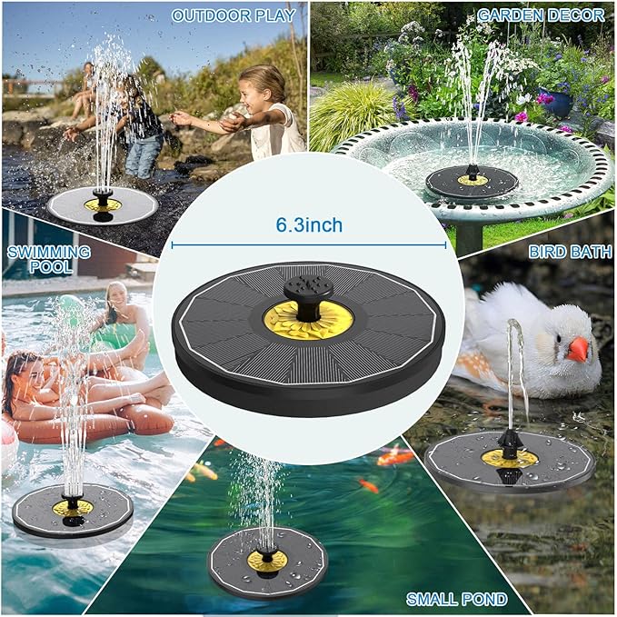 Yzert Solar Bird Bath Fountains,3.5W Glass Panel Solar Fountain Pump for Bird Bath No Battery,Solar Water Fountain Outdoor with 4 Fixed Pipes 7 Nozzles(Black)