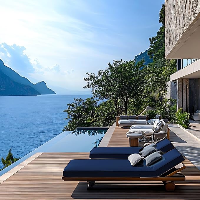 Outdoor Chaise Lounge Cushions for Patio, 71"x22"x3" Lounge Chair Cushions Set of 2, Waterproof Replacement Seat Cushions for Outdoor Furniture (Blue, 2 Pcs)