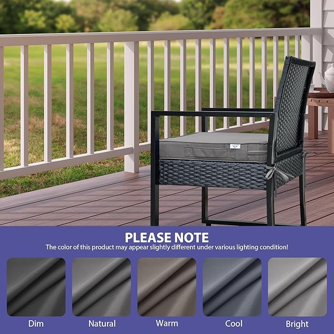 Outdoor Chair Cushions Set of 4,Waterproof Outdoor Seat Cushions for Patio Furniture,Patio Chair Cushion with Handle and Ties, Square Out Door Chair Pads,18.5" x 16" x 3", Darkgrey