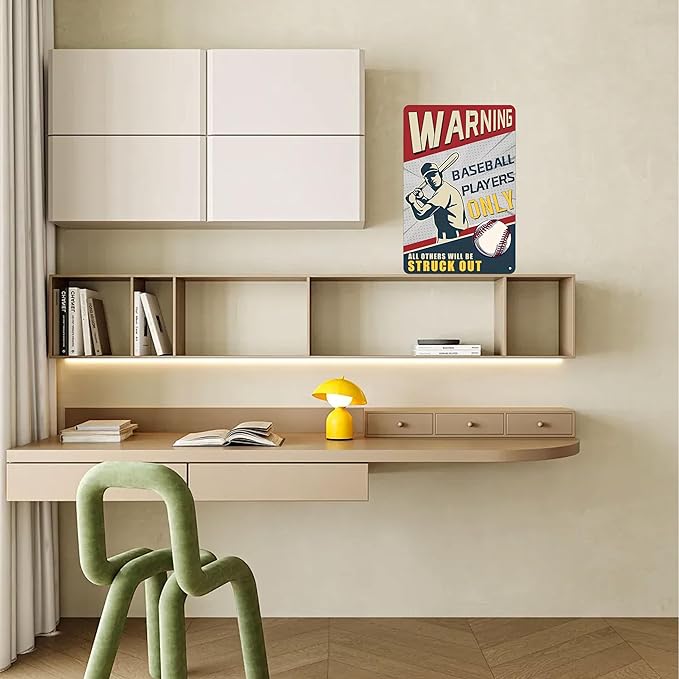 Warning Baseball Players Only Tin Sign-Funny Signs Baseball Poster Warning,Sports Bedroom Decor and Baseball Gifts for Boys 8x12Inch