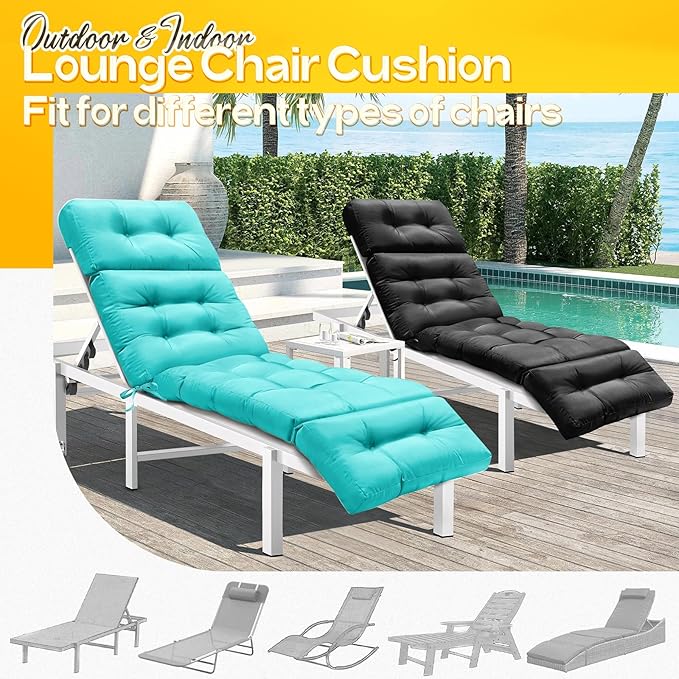 MAGIC ELEPHANT Chaise Lounge Cushion Outdoor, Memory Foam Patio Lounge Chair Cushion with Ties for Indoor Outdoor Furniture, Water-Repellent Replacement Long Chair Cushion (Turquoise)