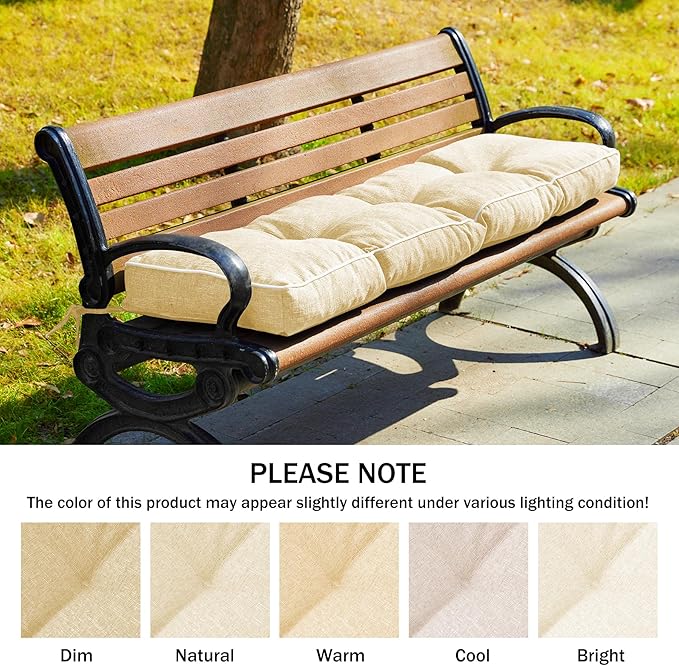 Bench Cushion, 36 x 14 Inch Patio Furniture Cushions with Durable Ties, Soft Memory Foam Bench Cushions for Indoor/Outdoor Furniture with Non-Slip Bottom, Kitchen&Dining, Beige