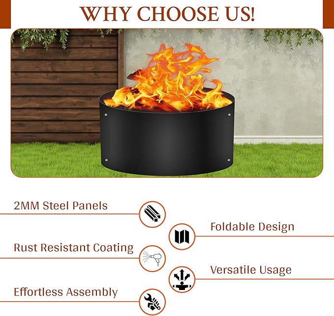 Fire Rings for Outdoors Heavy Duty – fire Pit Ring 48 inch – No Bottom Round DIY fire Pit Liner - Above or In-Ground fire Ring for Outdoor Garden Patio Camping Bonfire