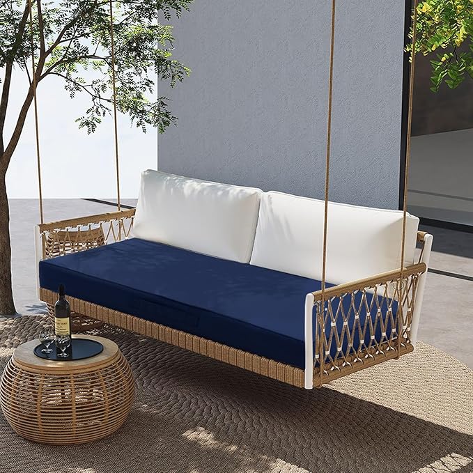 Outdoor Bench Cushion 4 inches Memory Foam Waterproof Patio Furniture Bench Cushion Porch Swing Cushion with Handle and Adjustable Strap, 36 x 18 Inch Navy