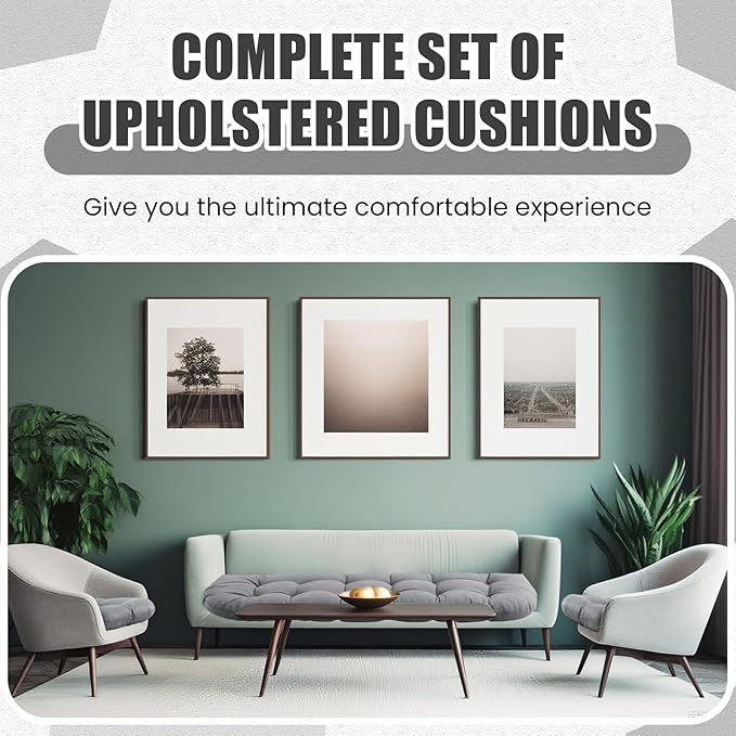Barydat 3 Pack Wicker Furniture Cushions Waterproof Outdoor/Indoor Tufted Wicker Chair Cushions 1 Loveseat and 2 U-Shape Rattan Chairs for Patio Furniture, Rattan Love Seat, Bench(Gray)